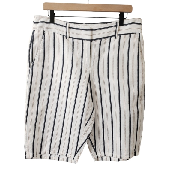 Ann Taylor Pants - Ann Taylor Loft Linen Blend Bermuda Shorts Blue Stripped Size 8